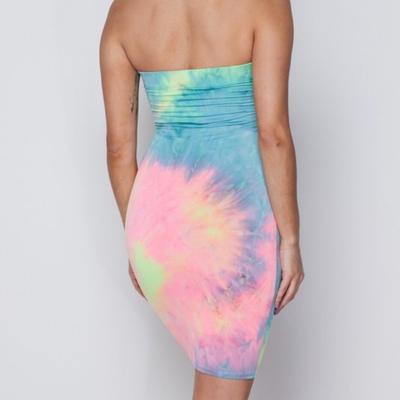 CLEARANCE Sorbet Tie Dye Tube Strapless Bodycon Dress - Picture 4 of 5